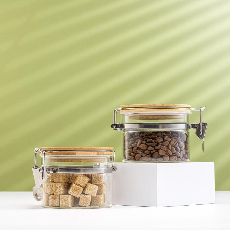 Storage Jars with Airtight Bamboo Clamp Lids, Set of 2