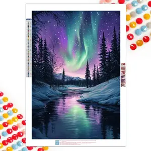 Aurora Borealis Pattern DIY Diamond Art Painting without Frame, DIY 5D Diamond Arts Painting Kit, Wall Art Decor for Home Living Room Bedroom