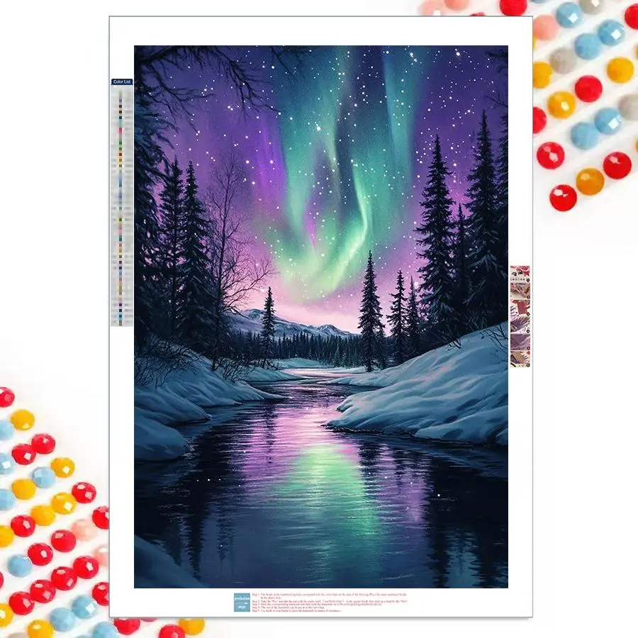 Aurora Borealis Pattern DIY Diamond Art Painting without Frame, DIY 5D Diamond Arts Painting Kit, Wall Art Decor for Home Living Room Bedroom