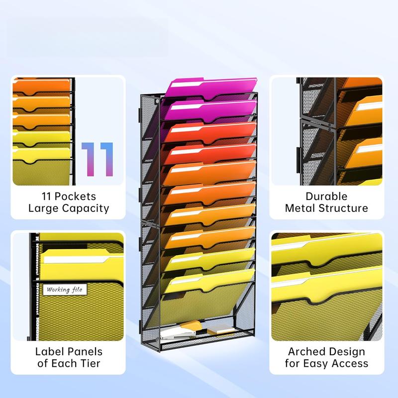 3-Pack Wall Mount File Organizers - No Drill Hanging Folder Holders For Office & Home