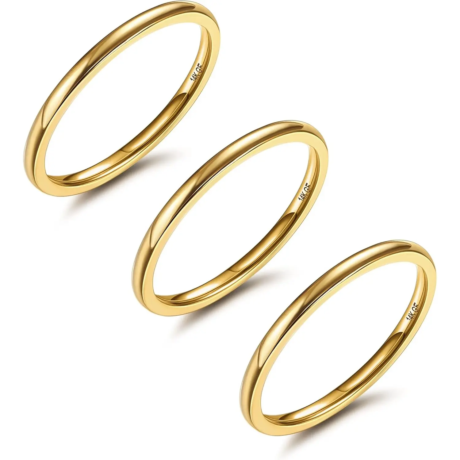 YADOCA 1.5mm 14K Plated Gold Filled Stacking Rings for Women - Stainless Steel Plain Thin Knuckle Thumb Statement Midi Band Rings - Comfort Fit Silver/Gold/Rose Tone, 3PCS