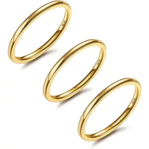 YADOCA 1.5mm 14K Plated Gold Filled Stacking Rings for Women - Stainless Steel Plain Thin Knuckle Thumb Statement Midi Band Rings - Comfort Fit Silver/Gold/Rose Tone, 3PCS