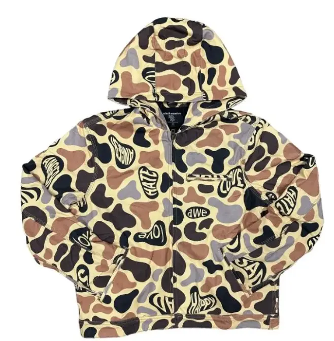 Men's Abstract Camouflage Hooded Zip-Up Sports Hoodie, for Sports & Outdoor Activities