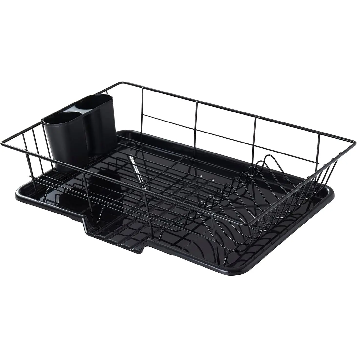Plastic 3-Piece Dish Drainer Rack Set with Removable Cutlery Holder - Space-Saving Home Organizer for Countertop Storage, Black