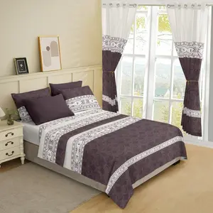 Bedsheet Set - 8 Pieces with 2 Curtains, 4 Pillow Cases, 1 Fitted Sheet & 1 Flat Sheet