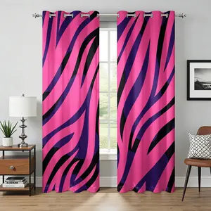 2 Panels Neon Pink & Purple Zebra Stripe Blackout Curtains - Sun Blocking, Noise Reducing Window Treatments, Black, Pink & Purple Animal Print, for Apartment, Office, Bold Modern Room Decor