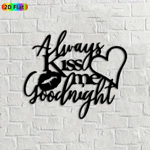 1pc "Always Kiss Me Goodnight" Quote Metal Wall Art, Romantic Heart Statue Mural, Ideal Gift for Valentine's Day, Wedding Anniversary, Love Decor Enthusiasts, Perfect for Bedroom Wall & Patio Fence, Sweet Home Ambiance Enhancer