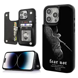 Fear Not Bible Verse Christian Angel Card Holder Wallet Aesthetic Black Casing For iphone 17 16 15 14 13 12 PRO PLUS MAX PU Leather Stylish Gift Shockproof Protection Anti-Drop Protective Protector Phone Case Shell Cover HH8019