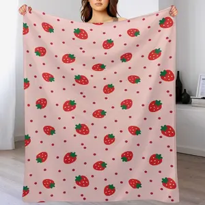 Cute Strawberry Blanket for Girls, Pink Fruit Pattern Throw, Perfect Gift for Daughter/Kid, Soft Flannel Fleece Blanket for Toddler Bedroom