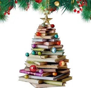 Christmas Ornament - 2D Acrylic Stacked Books for Book Lovers, Holiday Book Tree Decoration