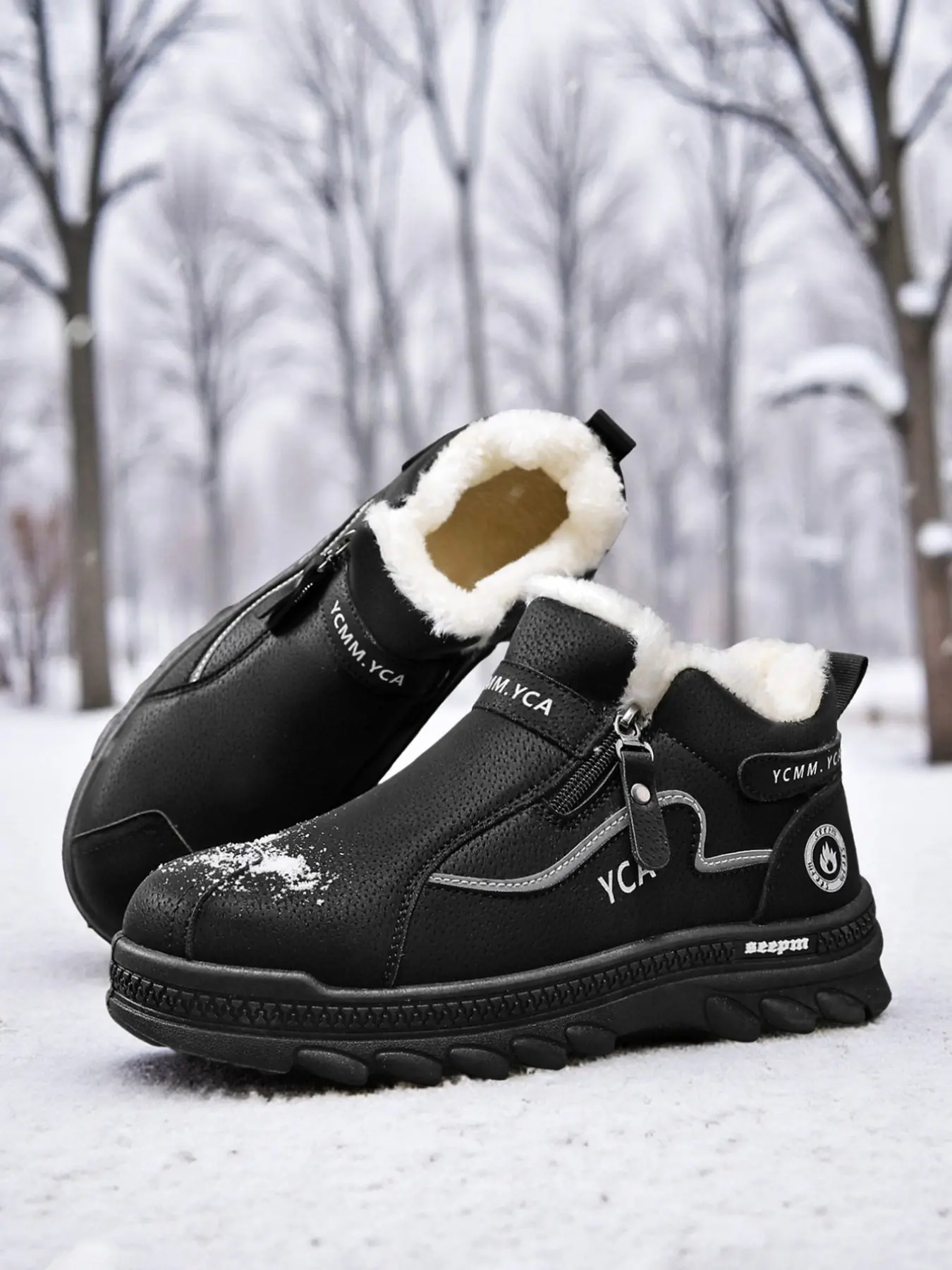 Men's Winter High-Top Boots, Fleece Lined Anti-Slip Wear Resistant Thick Insulated Cotton Shoes, Safety Work Boots for Men