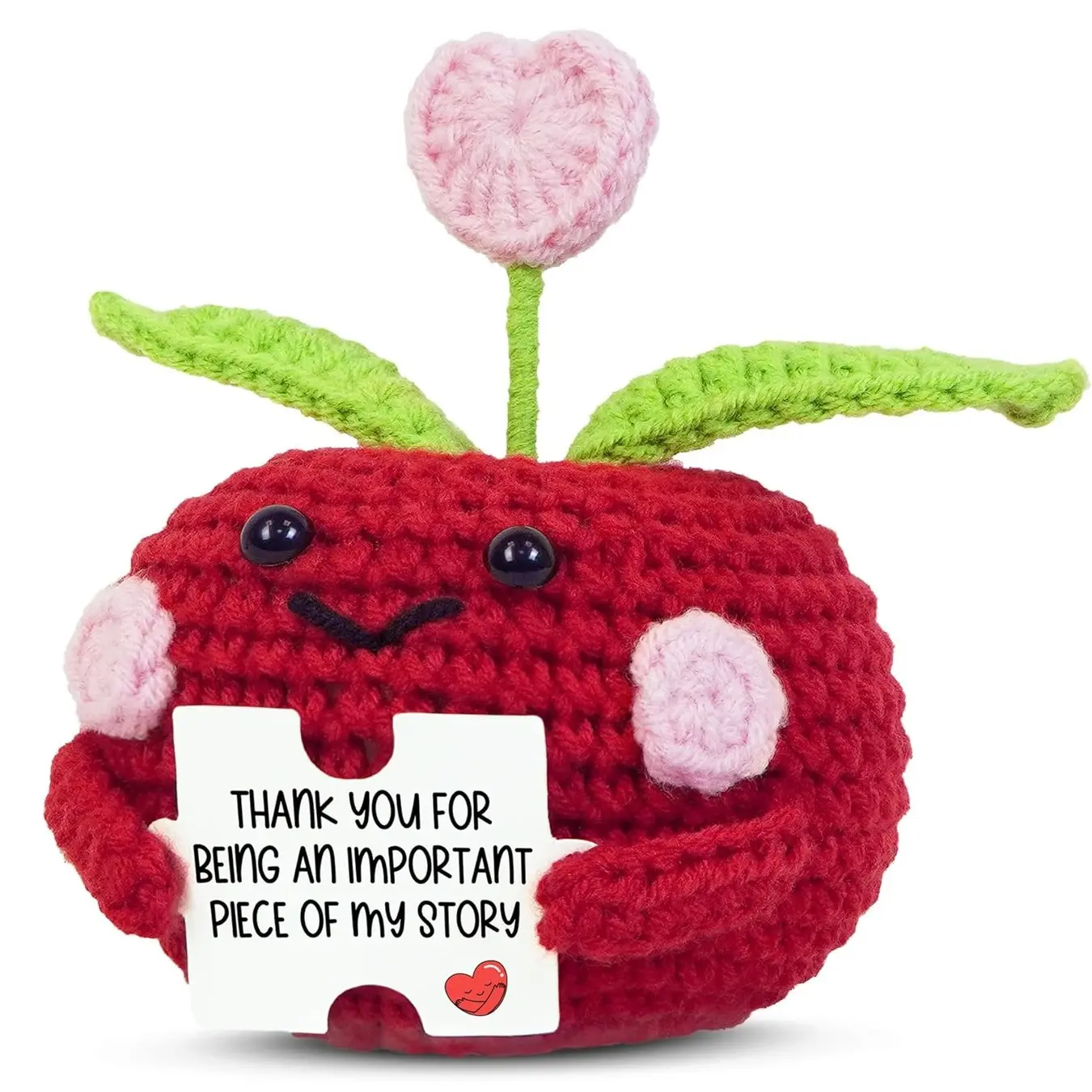 Valentines Day Gifts for Teachers - Mini Positive Apple Crochet Figure Amigurumi with Heartfelt Card - Appreciation Gratitude Thank You Birthday Graduation End of Year School Valentine Gifts for Teacher Students Women