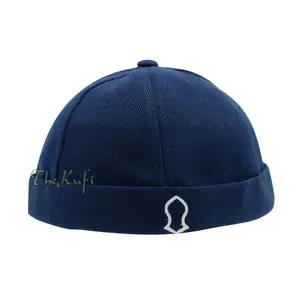 Muslim Brimless Baseball Cap - Rasulullah Sandal Navy Blue Kufi One-Size Adjustable Muslim Hat