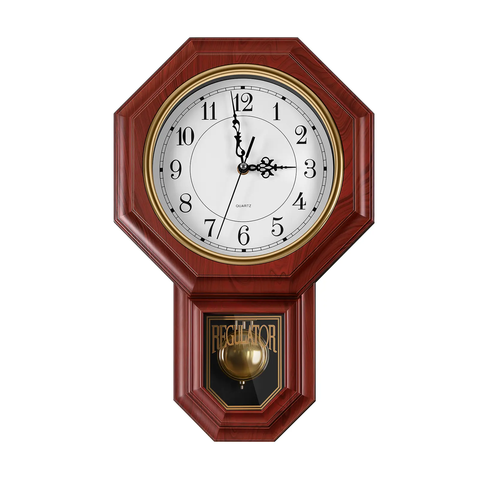 Retro Plastic Pendulum Analog Wall Clock - Traditional AA-Powered Electronic Metal Adjustable Tuning Clock, Battery-Excluded Room Decor for Home Office, Dad Gift with Chiming Bell