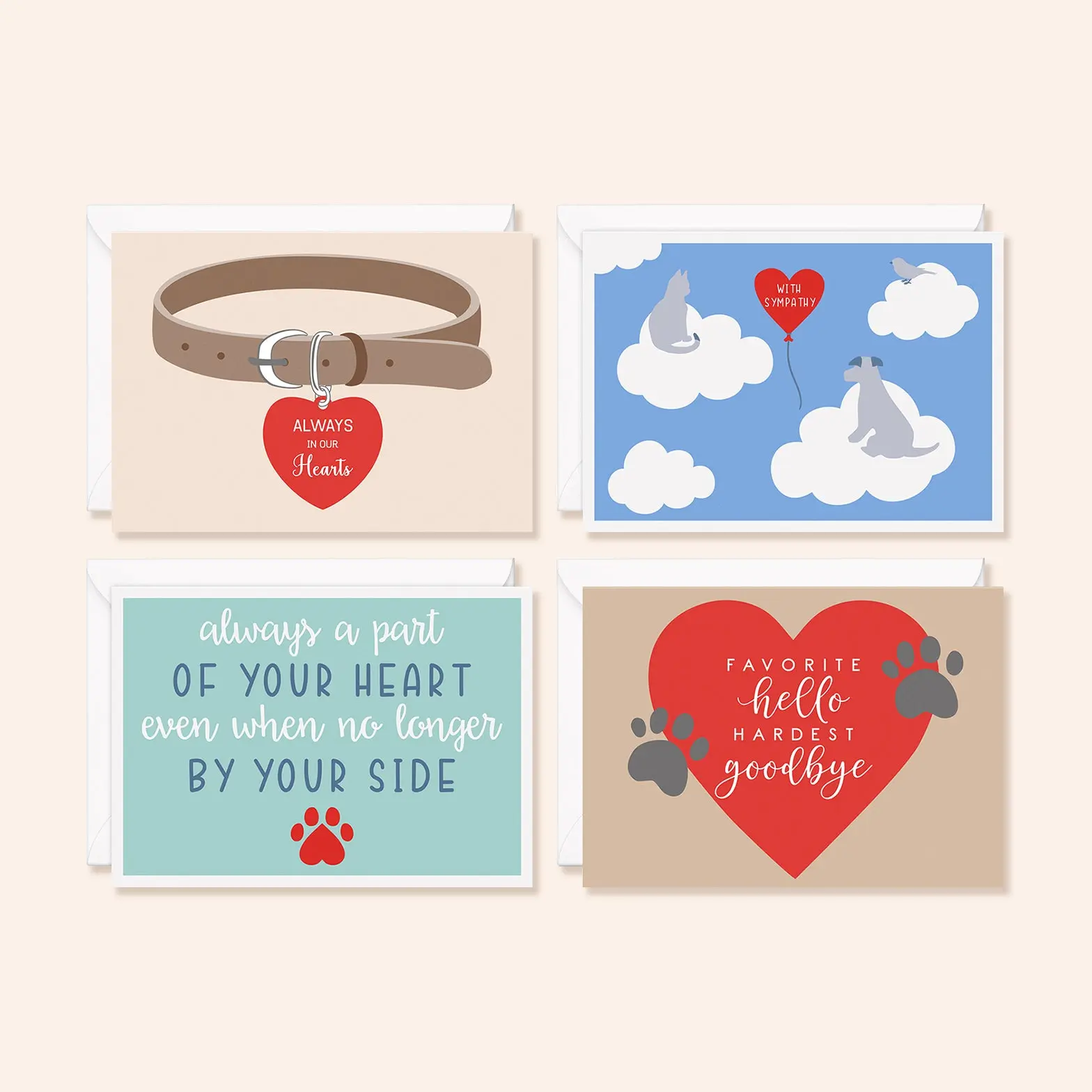 SWEETZER & ORANGE Loss of Pet Sympathy Cards for Dogs, Cats, and All Pets - Set of 8 Note Cards & Envelopes, Thick Greeting Cards & Envelopes