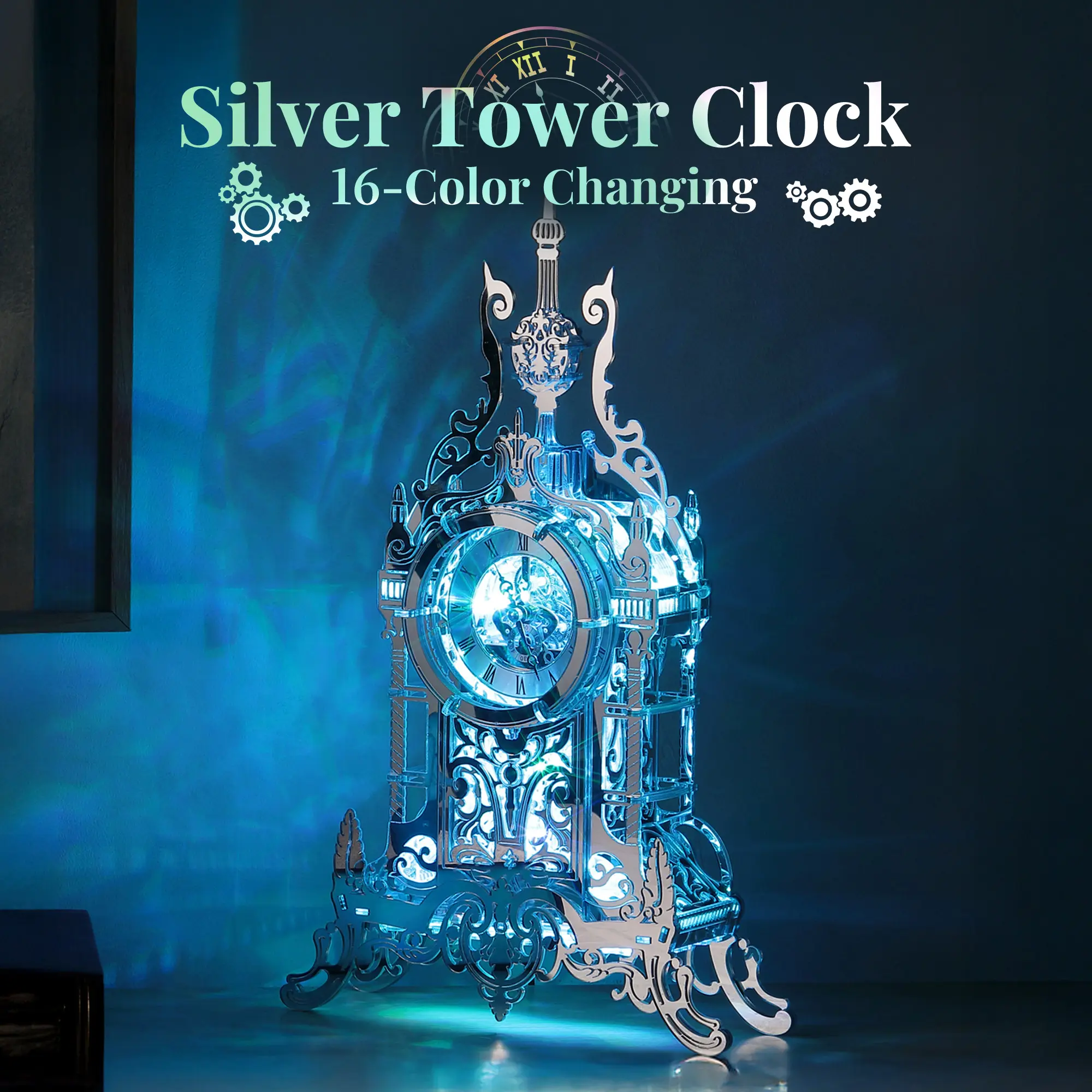 FUNPOLA LED 3D Puzzle Tower Clock for Adults - Elegant Home Décor Building Model with Color-Changing LEDs - Ideal Acrylic Puzzle Gifts for Teens and Adults