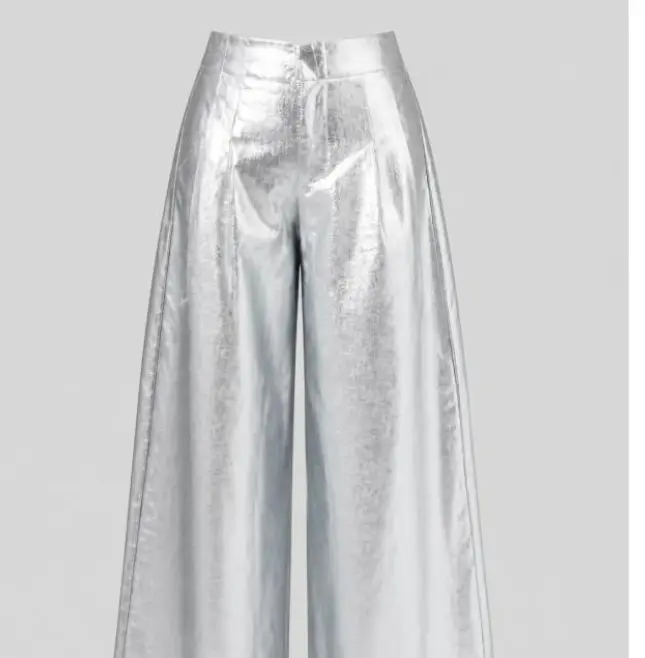 Culotte Metallic Linen Pant Silver
