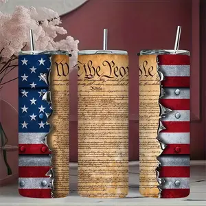 1pc 17oz/17.5oz/20oz/22oz/26oz/30oz/30.5oz/32oz/33oz/40oz Patriotic American We The People Constitution USA Flag Tumbler，Reusable, suitable for travel and outdoor activities, perfect for gym workouts and office use, and a great gift choice for birthdays a