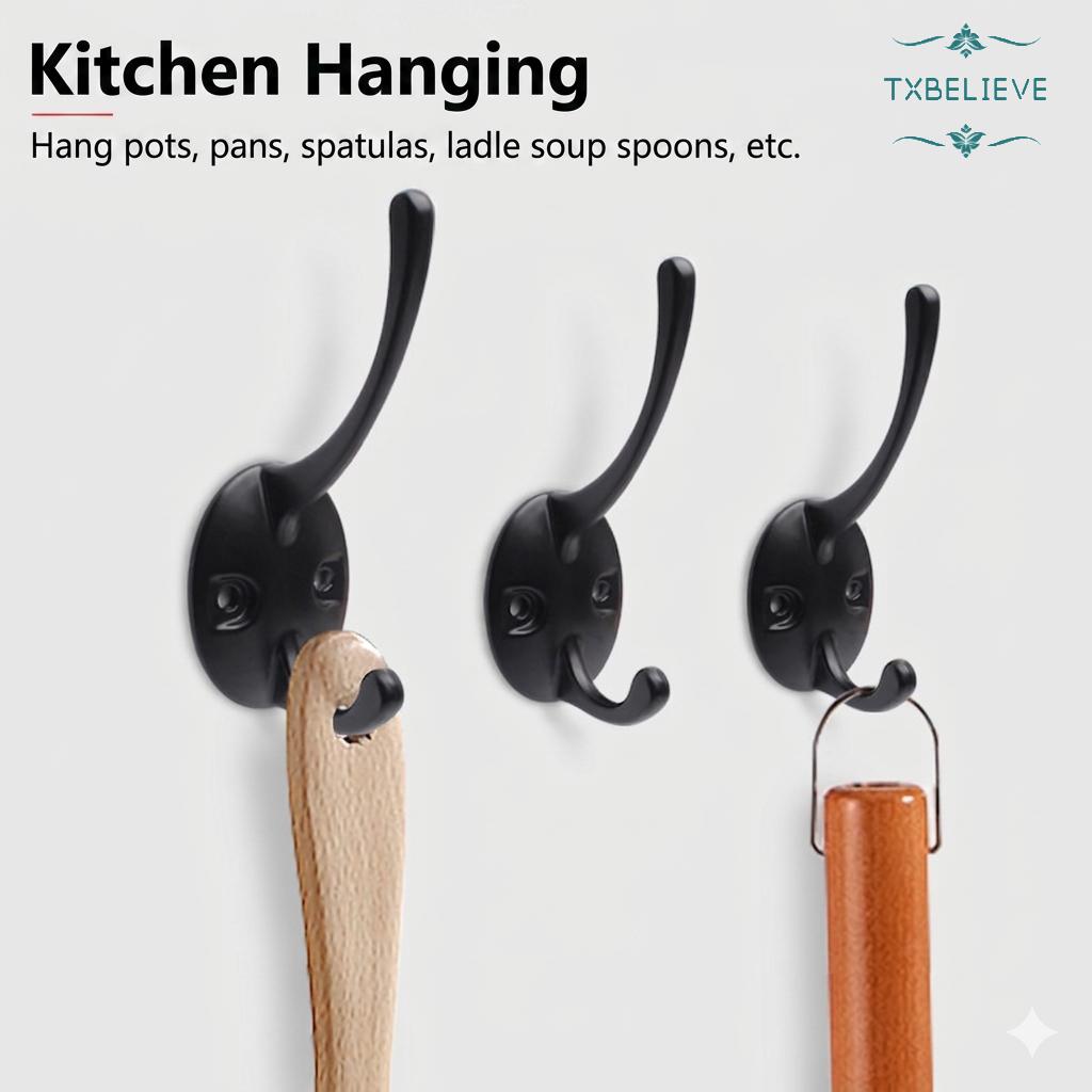 Aluminum Alloy Wall Hooks Towel Hooks,  Coat Robe Hook Heavy Duty Bathroom Double Hook Wall Mounted, Hand Towel Hooks for Closet Entryway Cubicle Kitchen