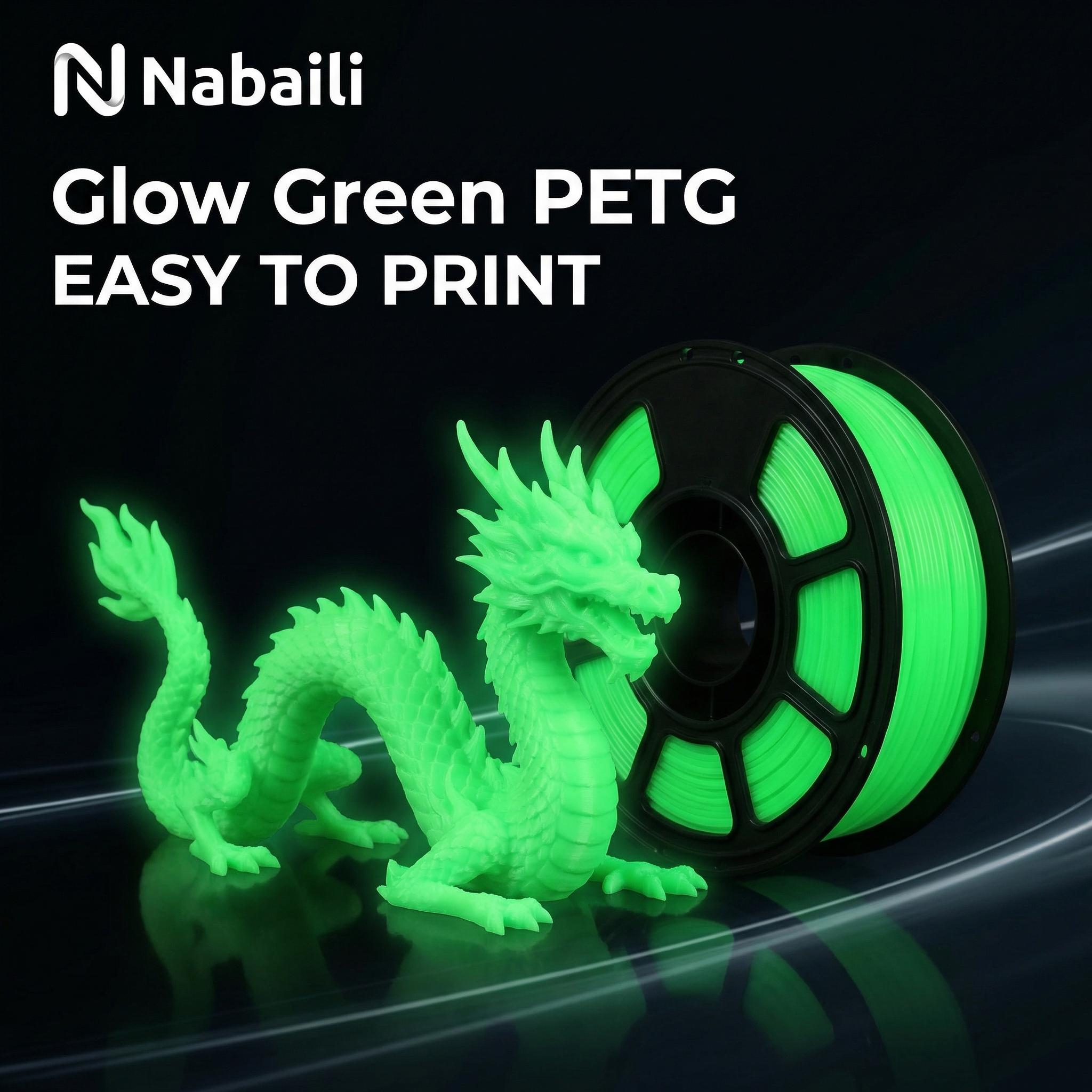 Nabaill 3D Filament PETG Glow-in-the-Dark Green Fast Print - PETG BASIC Settings for 3D Printing Projects