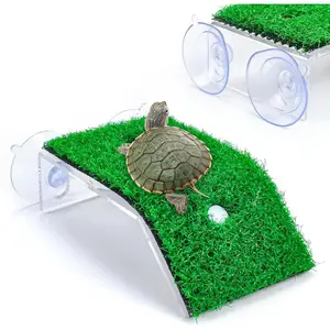 Turtle Basking Platform with Ramp – Floating Simulation Grass Dock for Aquatic Turtles, Frogs, Terrapins & Reptiles – Resting & Climbing Decor Ramp