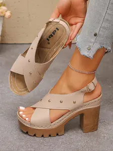 Who Wears Who Looks Tall! Cross Strap Thick Sole Platform Heeled Casual Outdoor Sandals, Height Boosting Slimming Not Heavy, Casual PU Leather Rubber Sole Shoes