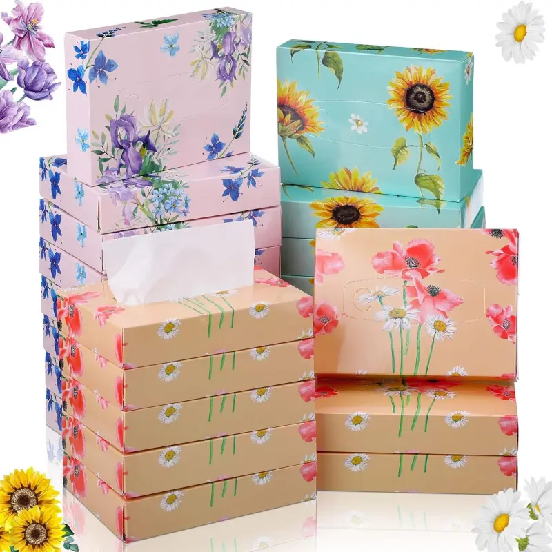 TaoBary 24-Pack Floral Small Cube Tissue Boxes, 2-Ply Disposable Facial Tissues (960 Sheets) for Home Decor, Bathroom, Office
