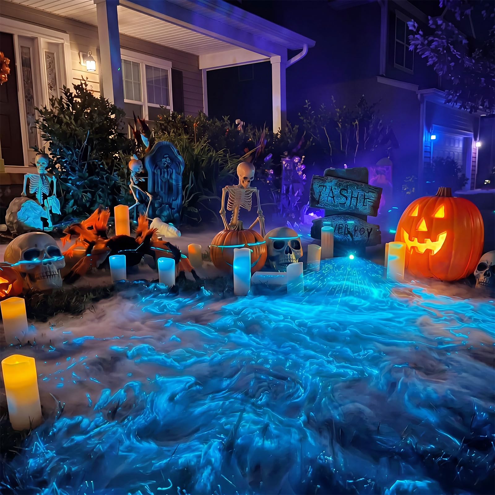 Halloween Laser Swamp Light Works with Low Lying Fog Machine (Not included), Laser Projector Laser Pointer High Power IP67 Waterproof 360-Degree Adjustable Halloween Decor Creepy Haunted House Decor Garden DIY Halloween Witch Decorations for Yard