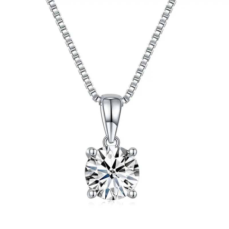 1 Carat Certified Tester-Passing Moissanite Necklace, Round Brilliant Solitaire Pendant in High Polished 925 Sterling Silver for Women, Anniversary Gift, Birthday, Valentine's Day, Classic, Moissanite Stone, Everyday Wear, Daily, 1.2 Cm X 0.65 Cm, Round C