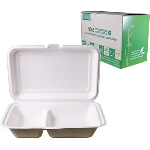 9x6 Compostable Clamshell Take Out Containers - 2-compartment 100 Pack  Heavy Duty Microwavable Salad Container For Lunch Biodegradable Bpi Certified Food Families Schools