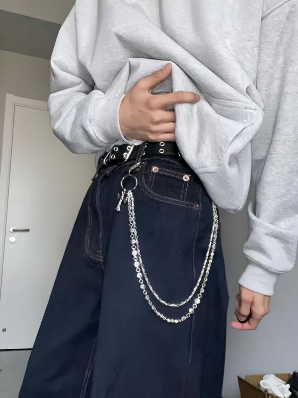 Punk Rock Metal Waist Chain, Unisex Hip Hop Jewelry Gift Pendant, Large Ring Wallet Keychain, Denim Jeans Accessory