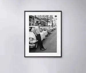 Elvis Presley leaning against his Cadillac Eldorado, in Memphis, Tennessee 1956 Vintage - Wall Art - High Quality Print
