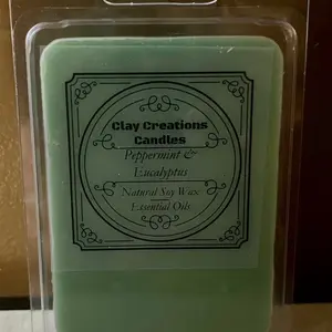 Clay Creations Candles Peppermint and Eucalyptus 6 Cube Wax Melt Natural Soy Wax with Essential Oils