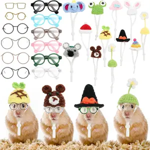 24 Pcs Hamster Costume Set Includes 12 Adjustable Mini Hats 12 Pairs Pet Glasses Hand Knitted Clothes for Hamster Guinea Pig Lizard Party