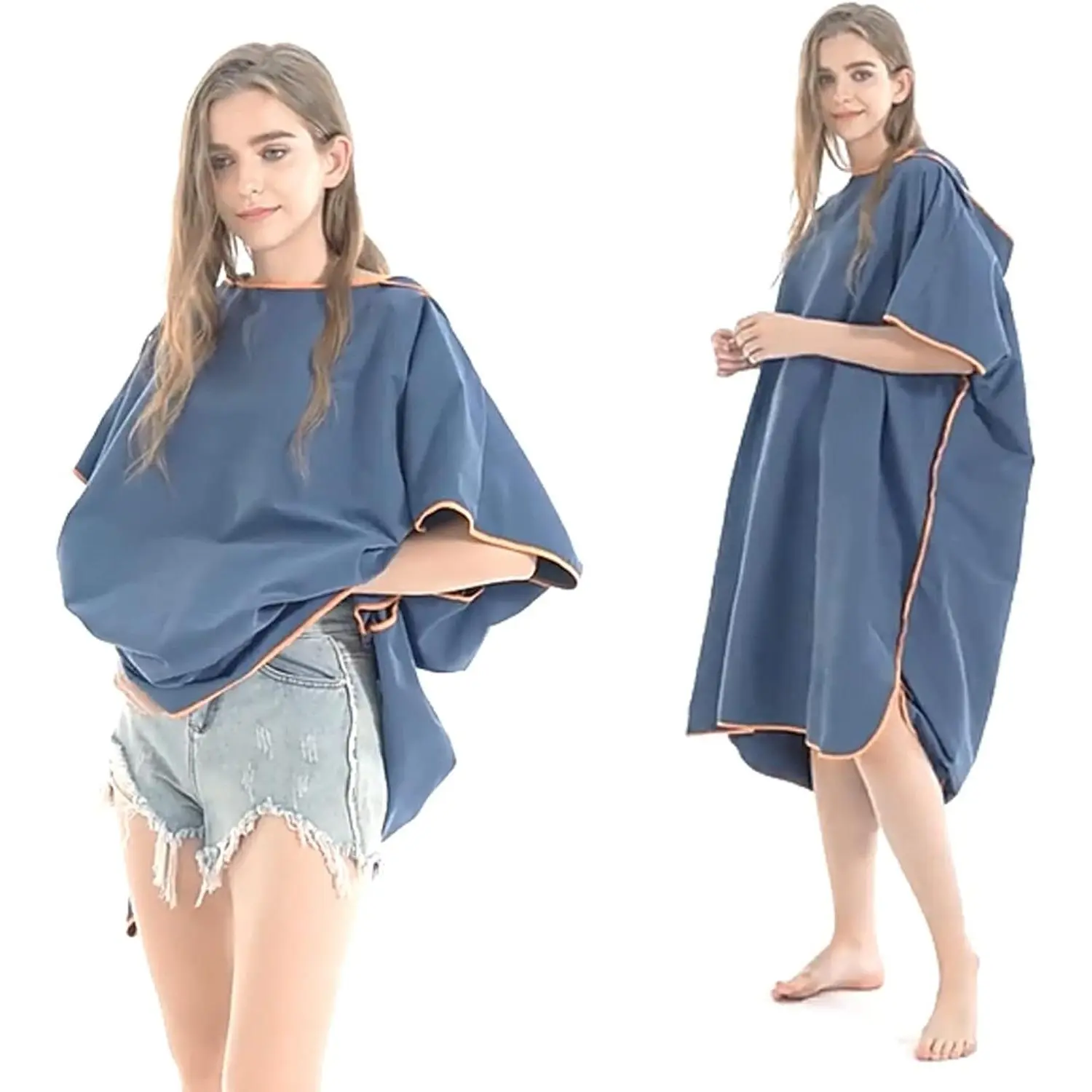 Dark Blue Microfiber Quick-Dry Hoodie - Compact, Unisex Fit, Button Under Armpit, 90cm/35in One Size Fits All Wetsuit Parka for Divers, Swimmers, Beach Camping Surf Changing Towel Robe