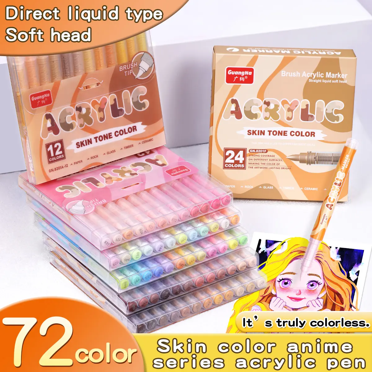 Acrylic Paint Liquid Marker Pen Set, Brush Tip Markers, 12 Colors/24 Macaron Skin Tone Options, Multi-Purpose Art Markers, Art Pens for Drawing Sketching School Supplies