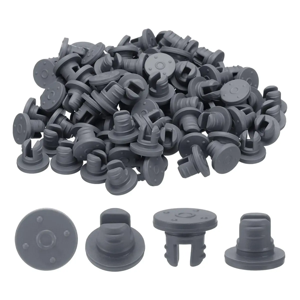 7.5 mm/0.3 Inch Vials Rubber Stoppers, 200 Pcs Two Legs Butyl Rubber Bottle Stopper Self-Healing Injection Ports Seal