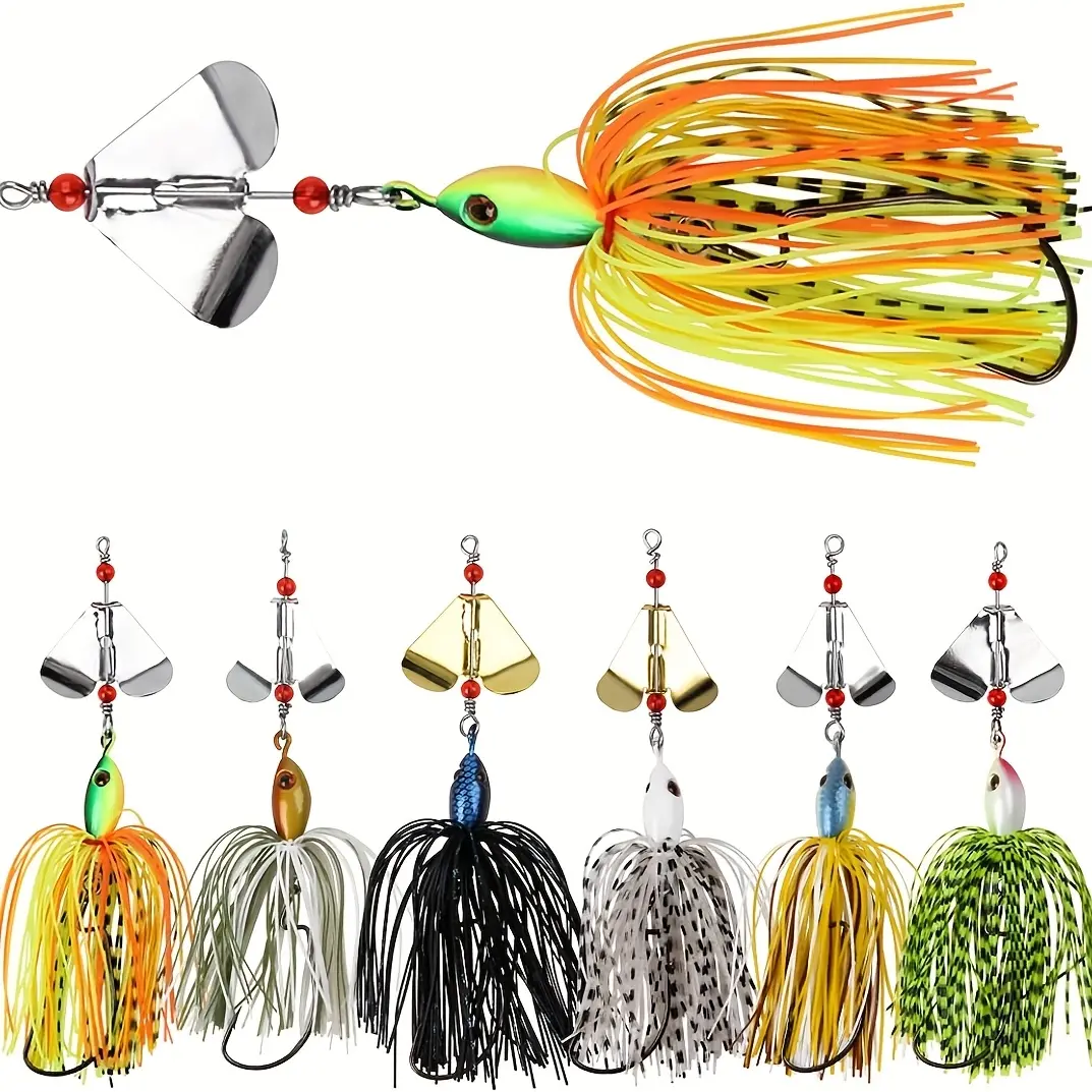 6-Pack Professional Spinnerbait Set - Dual Willow/Colorado Blades for Maximum Vibration, All-Water Metal Spinning Lures for Bass & Trout