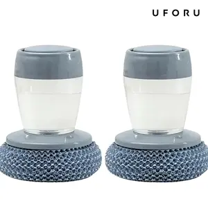 UFORU 2-Pack Liquid-Adding Handheld Dish Scrub Brushes, Detachable Replacement Brush Heads, Space-Saving Kitchen Cleaning Brushes for Cookware, Stove, Countertop, Sink and Tableware, Gray,dealsforyou  #SummerWins