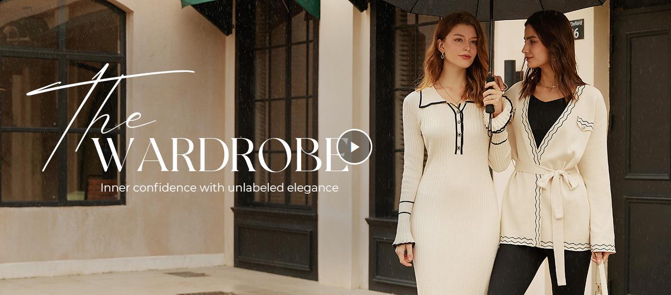 GRACE KARIN Women's Long Sleeve Sweater Dress ElegantSlim Fit V Neck Bodycon Pencil Knit Dress