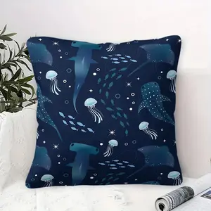 Deep-Sea Creature Patterned Throw Pillows, a Lively Hammerhead Shark and Jellyfish, 45cm Square and Include a Pillow Insert. Perfect Choice for Ocean-Themed Decor, Offering Soft Comfort and an Ideal Addition to Sofas and Bedrooms.