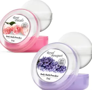 R-NEU 2 Pack Body Powder for Women with Powder Puff, 100% Talc-Free, Elegant Rose Petal & Royal Bouquet Scented Dusting Powder, After Bath for Soft Skin, Extra Large, (2 Pack, 5 Oz Each)