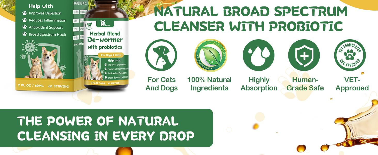 Petrivium Natural Intestinal Defense for Cats & Dogs Herbal Cleanse with Probiotic Triple Action Probiotics Supplement Drops for Gut Health Digestion Broad Spectrum Formula for All Ages and Breeds 2 Oz
