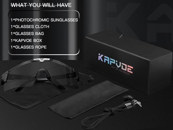 KAPVOE Photochromic Cycling Glasses Sports Sunglasses Mountain Bike Gasses Clear MTB Glasses Men Women Bicycle Riding Glasses