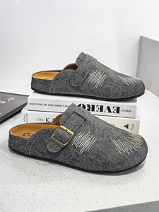 Boys' Four Seasons Comfortable Thick Bottom Leather Slippers Men's Indoor Home Retro Fashion Round Toe Walking Shoes Slide trendy shoe casual sportswear