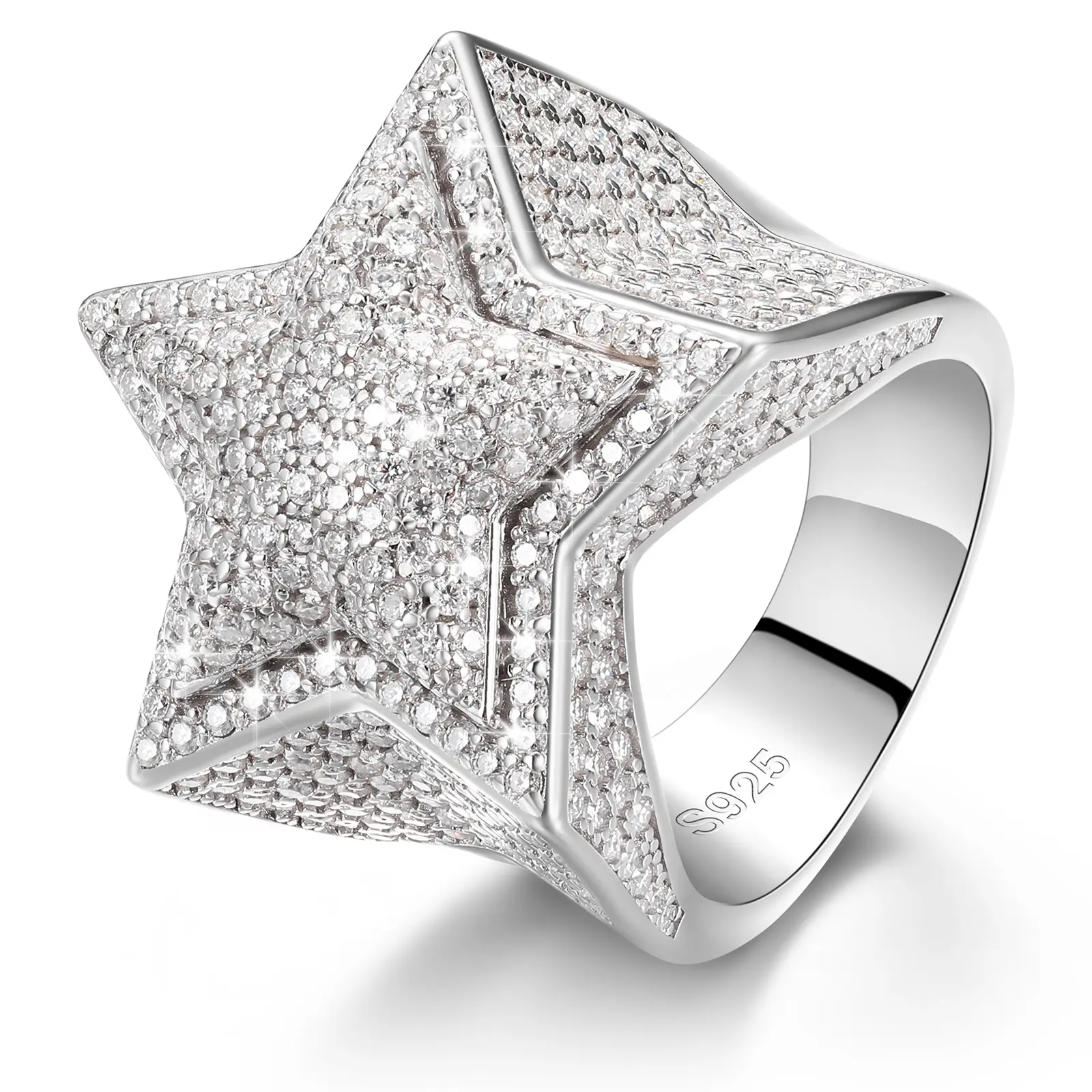 【#R46】UCCIYO S925 Five Star Synthetic Moissanite Men Rings Luxury 925 Sterling Silver Ring For Women D VVS Round Synthetic Moissanite  Hip Hop Jewelry FallFreshness  Engagement Promiserings【#R46】