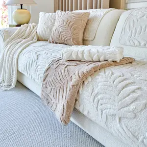 Velvet Sofa Cover, Soft Comfortable Fabric, Modern Leaf Pattern, Pet Friendly Non-Slip, Reusable, Suitable for All Sizes