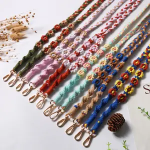 Bohemian braided flower keychain mobile phone lanyard diagonal span neck mobile phone chain camera strap bag strap