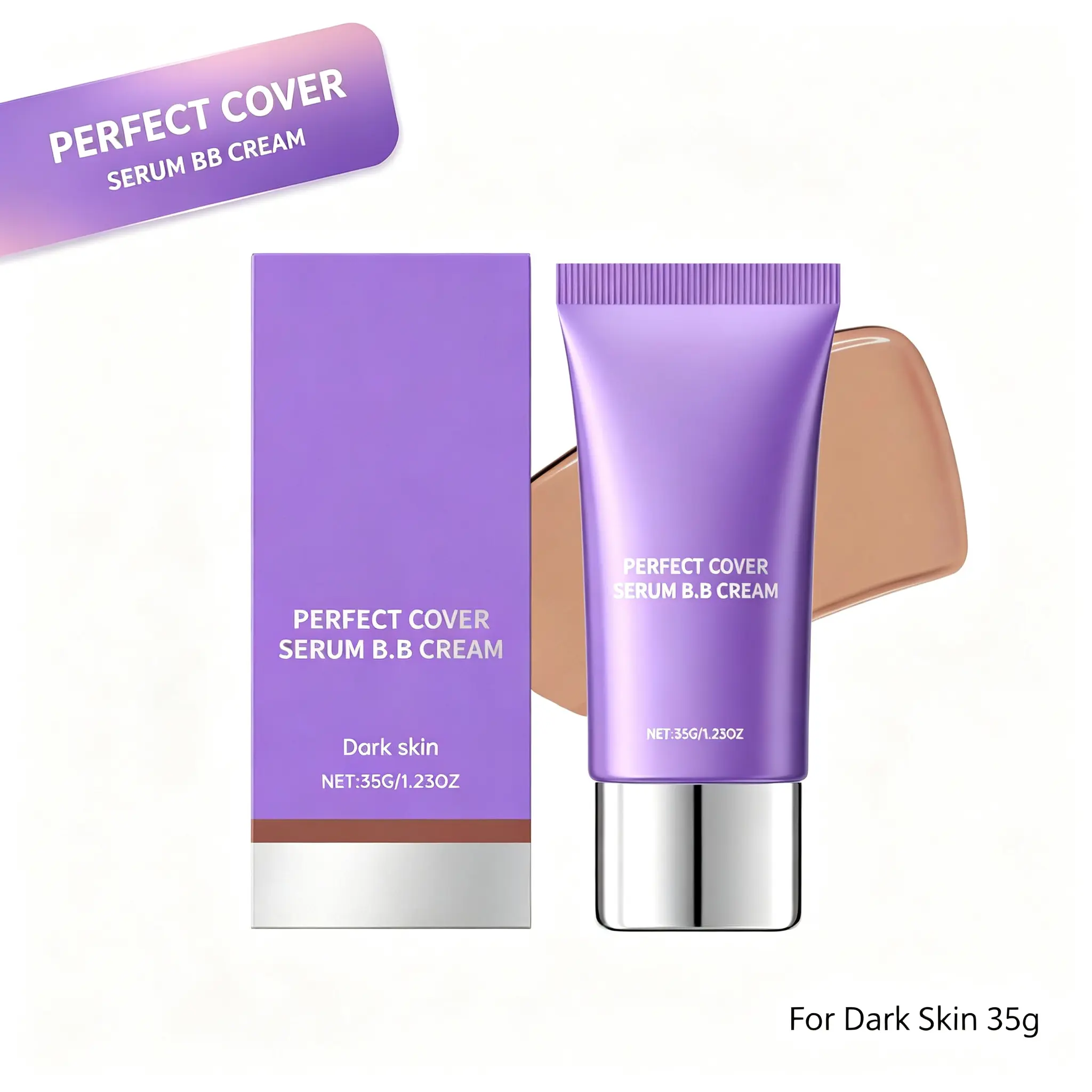 Perfect Cover Serum BB Cream - Full Coverage Foundation for Dark Skin, No Ashiness, Long Lasting & Hydrating, 1.23oz