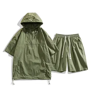 Men’s casual sports set for summer from trendy brands, quick-drying ice silk, complete outfit; men’s solid-color two-piece set with versatile everyday design, casual and comfortable style. summervibes